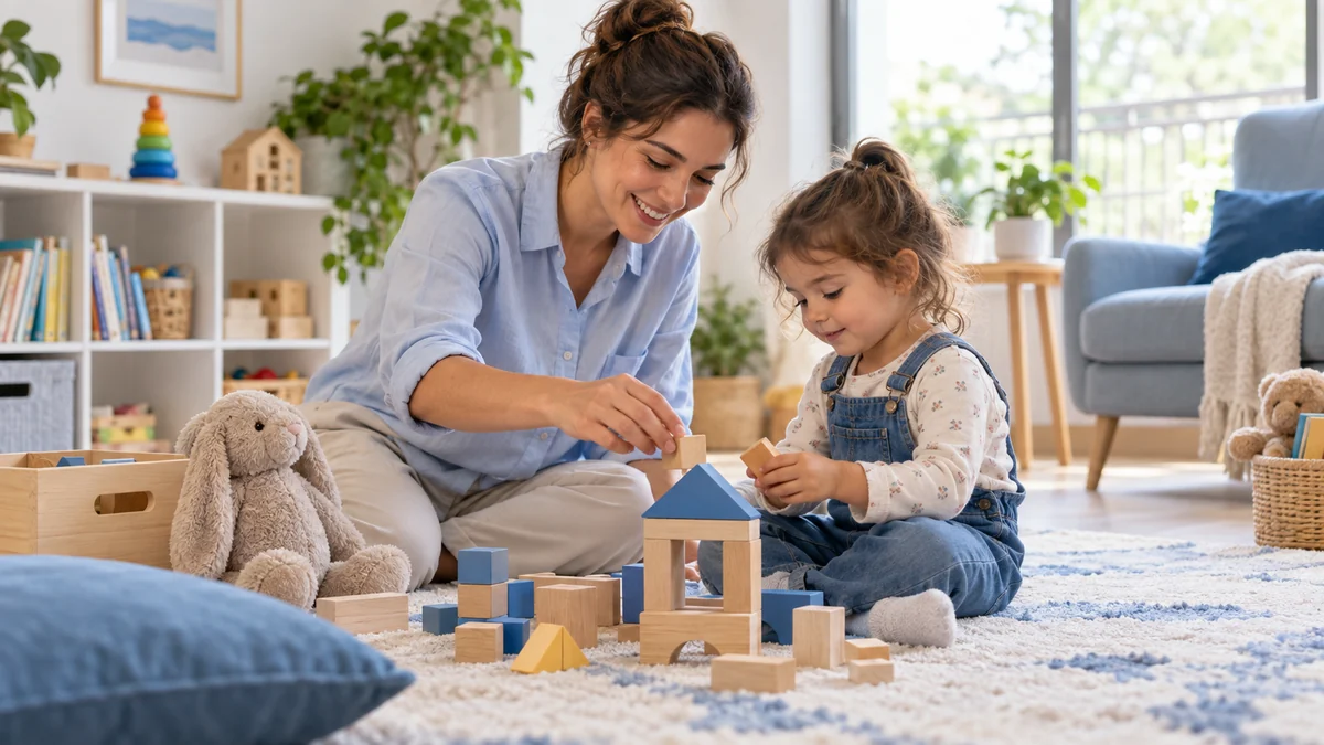 Güvenli oyun etkinliğinde çocuğa eşlik eden çocuk bakıcısı