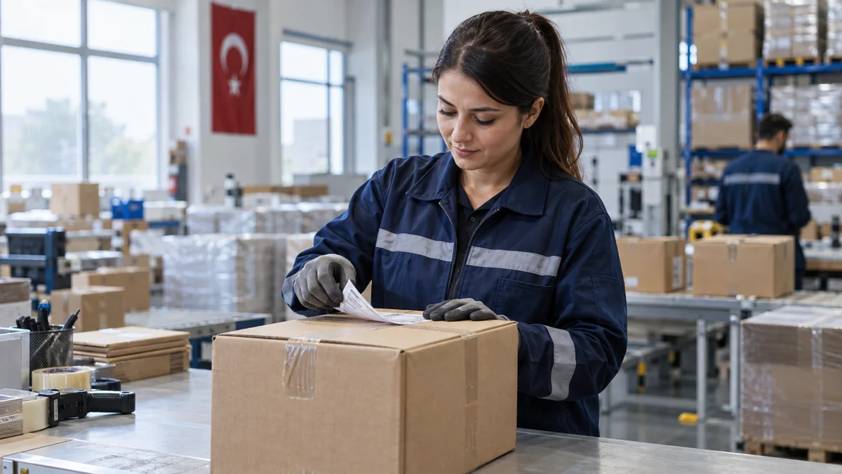 Üretim alanında ürünleri kontrollü biçimde kolileyen paketleme elemanı